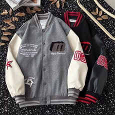 高街徽章拼接撞色棒球服男款春秋宽松字母刺绣夹克外套GAA159P70，男装夹克，星座1013-5