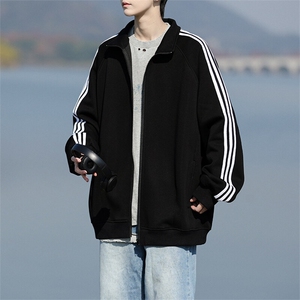 8XL-M三条杠运动卫衣特大码美式条纹立领夹克开衫外套JK5205/P65图片