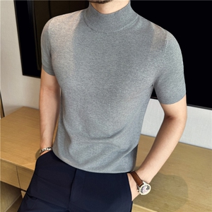 高品质打底~含尼龙~纯色半高领毛衣男修身中领针织短袖M711-P35特图片