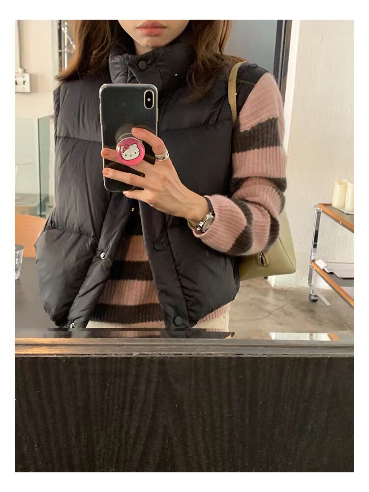 复古减龄女圆领毛衣慵懒风秋冬宽松撞色条纹针织衫,针织衫/毛衣,半城羊绒