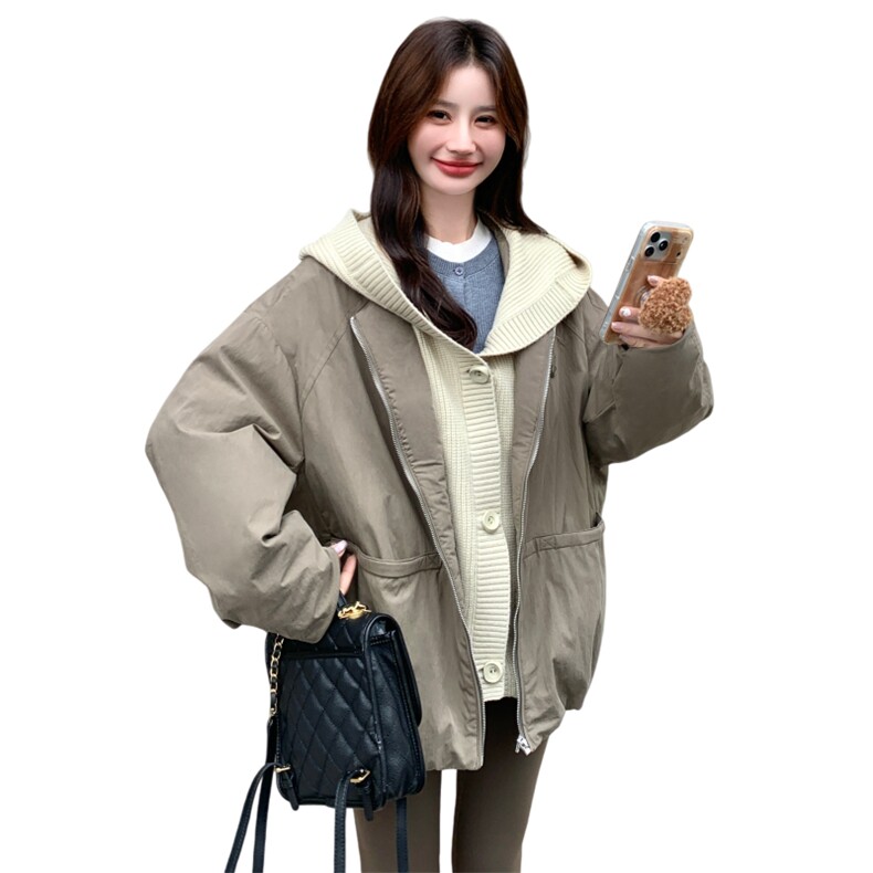 新款2025冬季时尚休闲针织连帽拼接羽绒服外套8832-P295-K398,女装羽绒服,2C230