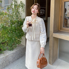 小香风马甲裙女2025春季新款超好看减龄蕾丝衬衫半身裙，女装套装/套裙，1D102-1