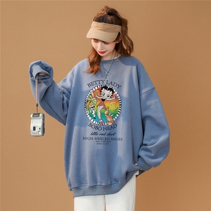 美式复古贝蒂女郎卡通情侣潮长袖圆领卫衣宽松上衣 W165 P30控48图片