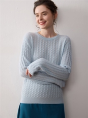 气质满分~秋冬山羊绒衫女圆领麻花针织衫纯色宽松毛衣内搭打底衫，女装针织衫/毛衣，暖绒情旗舰店