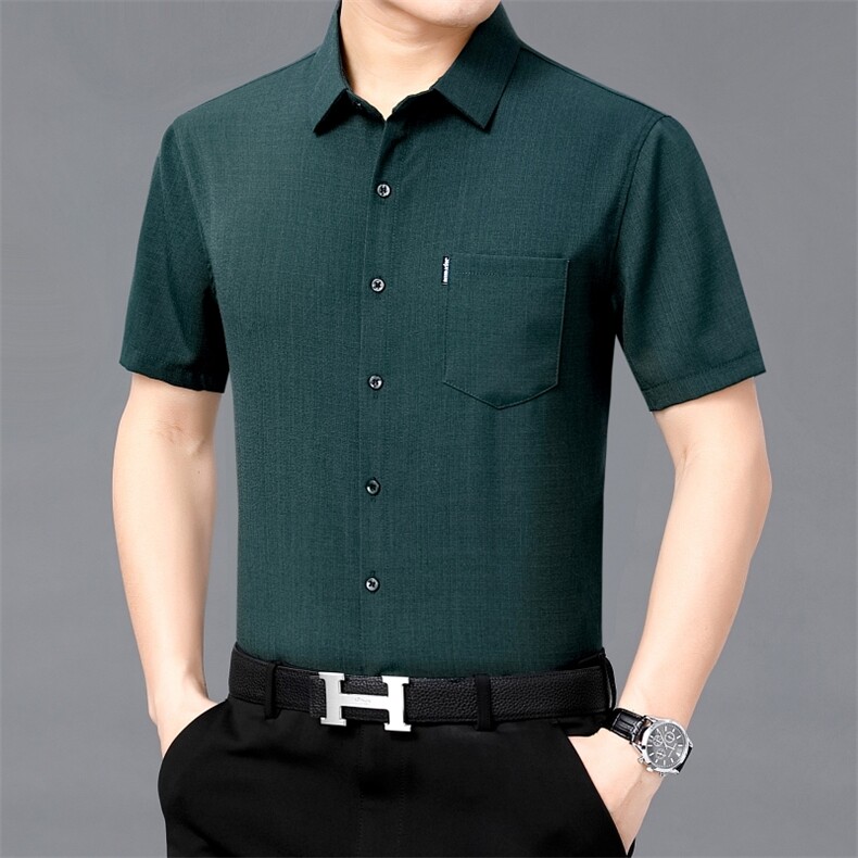 2024新款夏季亚麻短袖衬衫男士中老年休闲大码棉麻衬衣爸爸装P48,男装T恤,钱塘6003A(原)4033A