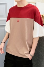 潮流拼色宽松半袖T恤夏季新品男士纯棉五分中袖打底T恤DS349TP25，男装T恤，电商A102