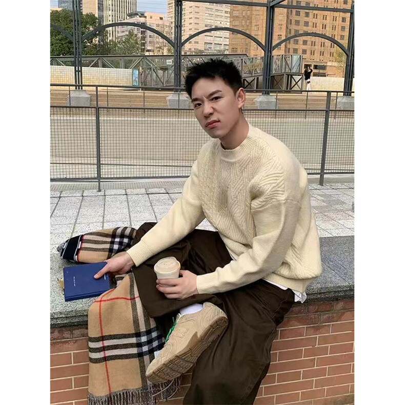 网图有货复古纯色圆领套头毛衣男女宽松针织衫上衣A976-P55,男装针织衫/毛衣,星座1505