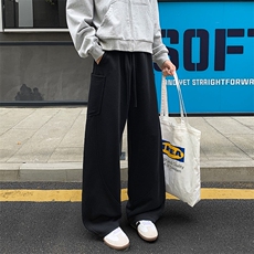 拼接工装裤子男春秋季美式重磅阔腿卫裤纯色潮牌宽松直筒休闲长裤，男装休闲裤，电商A001-1
