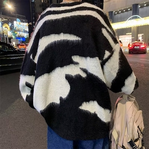 美式oversize秋冬毛衣男欧美高街撞色小众针织衫潮复古外套24-p45图片