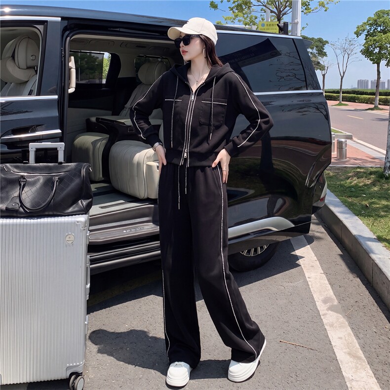 小个子穿搭套装女秋季欧货高端白色短款外套休闲运动长裤两件套潮,女装套装/套裙,江南