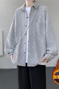 加绒衬衫男冬季新款港风宽松大码加厚小香风长袖衬衣JR70-P49图片