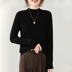 2024秋季新款女士半高领长袖短款套头35%羊绒衫通勤百搭，女装羊绒衫，富泽羊绒