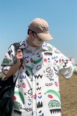 403-CY05-P38控58水果拼接满花衬衫男短袖半袖冰丝衬衣，男装T恤，星座403（原603-1）