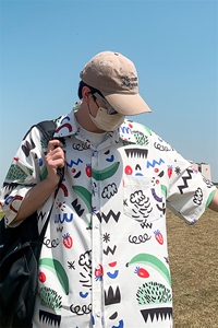 403-CY05-P38 控58 水果拼接满花衬衫男短袖半袖冰丝衬衣图片