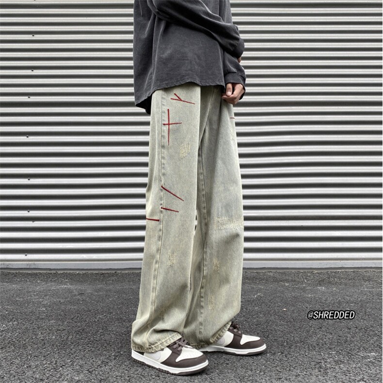抖音品质秋季裤子美式复古磨毛直筒牛仔裤B315-K23414-p55控68,男装牛仔裤,电商B315