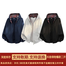 抖音得物品质二开26春装美式假两件格子连帽卫衣开衫外套CM35，女装短外套，电商A486-1