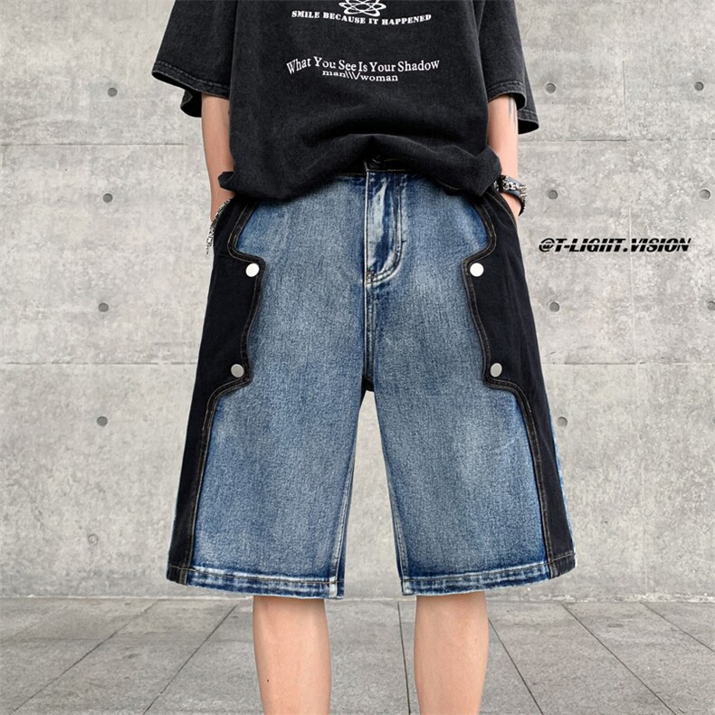 B221美式ins高街暗黑小众个性款牛仔短裤五分裤LK23100-P60控78,男装牛仔裤,电商B221