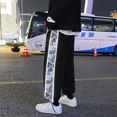新款宽松直筒腰果花2021潮流阔腿休闲运动坠感卫裤现货K117-P28，男装休闲裤，星座512-2
