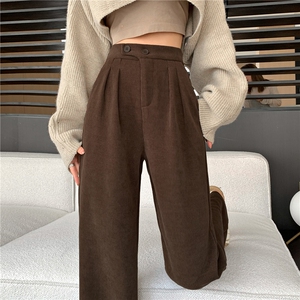 阔腿裤女2023新款冬欧棉绒高腰垂感显瘦加绒小个子休闲直筒西装裤图片