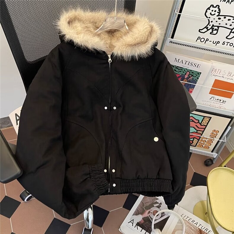 冬季新款毛领连帽棉服外套男女美式复古保暖小众设计感棉衣潮,男装棉衣,星座1013