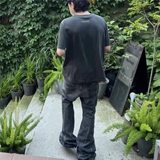 微喇牛仔裤男夏季新款水洗做旧美式复古拉链裤子潮牌直筒拖地长裤，男装牛仔裤，星座506A