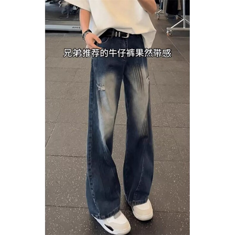 复古小众设计直筒牛仔裤男女高街宽松显瘦垂感阔腿长裤NK07011,男装牛仔裤,星座1116A（原606A-3）