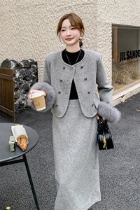 有货【新品】 时尚减龄小香风羽绒服袖口真毛663#-P295-K398图片