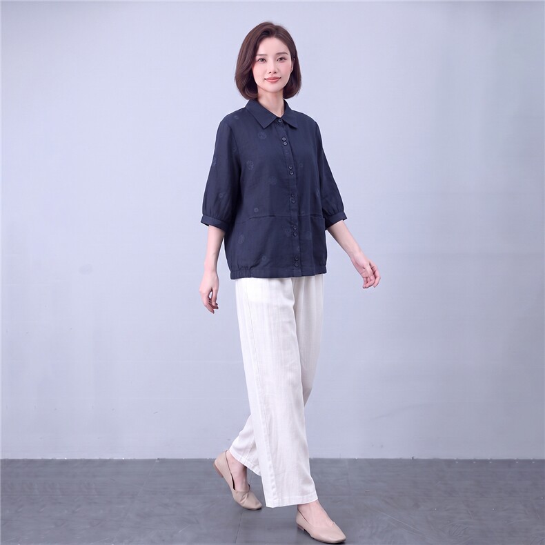 女衬衫秋季简约翻领透气宽松上衣,女装衬衫,曼沙奕珂