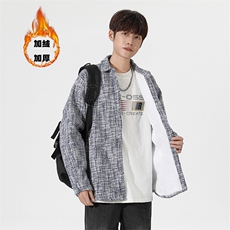 加绒加厚秋港风男大码小香风衬衫外套宽松印花长袖衬衣/8813p60，男装衬衫，电商A012