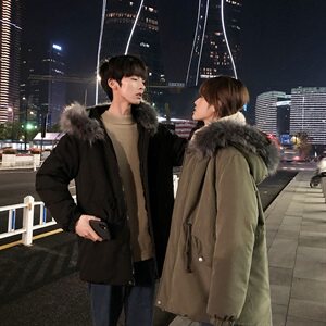 2019冬季新港风情侣棉衣大毛领中长加厚宽松款棉衣外套M730-P130图片