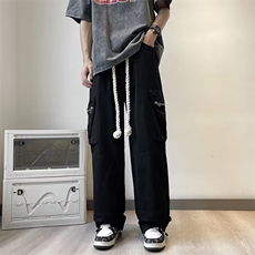 抽绳工装裤男女薄款复古街头粉色直筒伐木阔腿裤子CK119P48，男装休闲裤，星座410-2