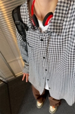 特批P36无差价2025春小格子长袖衬衫男女中性风大码衬衣上衣C5455，男装衬衫，电商A001
