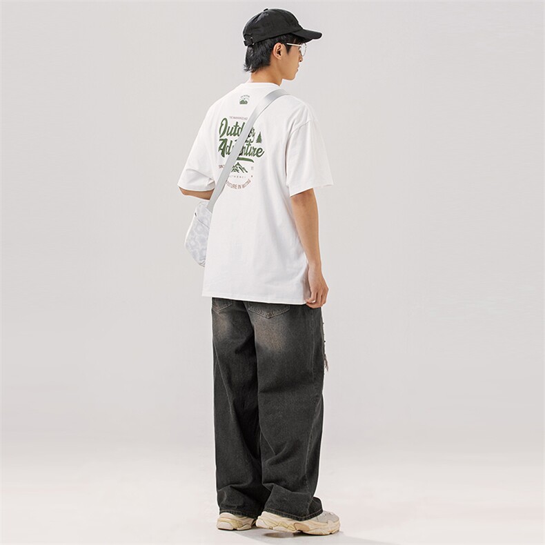2024夏季新款男装日系潮牌纯棉印花圆领宽松短袖休闲T恤T898-F40图片