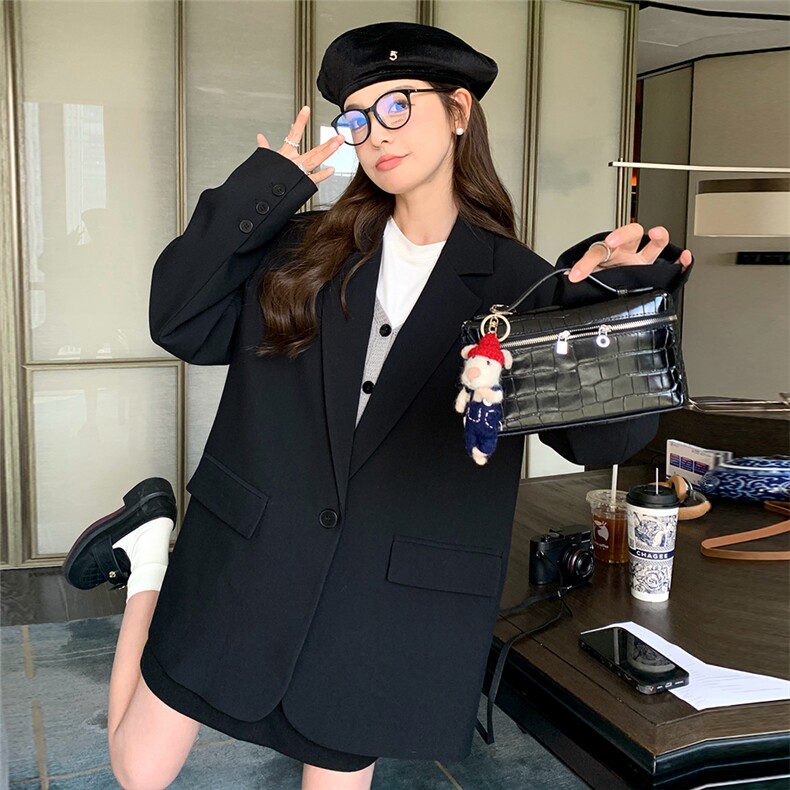 黑色高级感西装外套女2024春秋新款韩系气质oversiz宽松休闲西服,女装西装,2C125