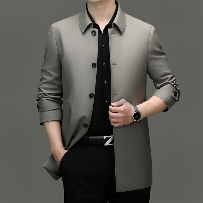 GDN-A8789春秋新款男士风衣翻领商务领导服男装纯色外套图片