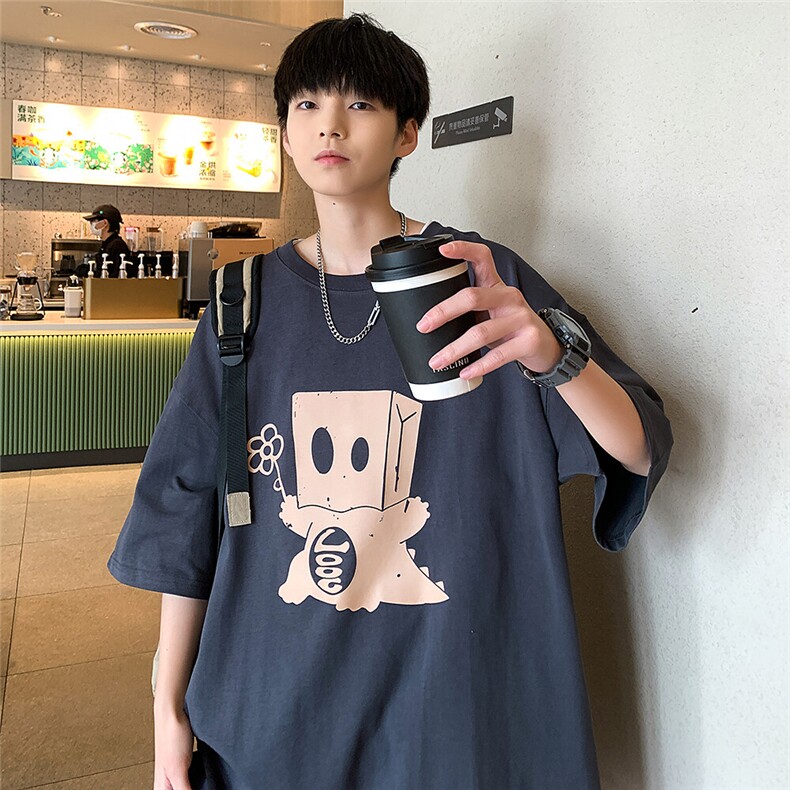 夏季新款纸袋恐龙趣味印花短袖宽松M~5XLXZ604-DT219-P25控39,男装T恤,星座604