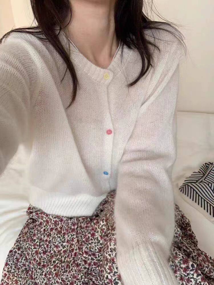 秋季新款纯色针织彩扣开衫时尚百搭，女装针织衫/毛衣，冀清阳荣