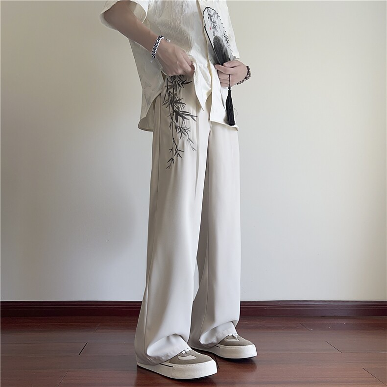 2025夏季新款新中式刺绣宽松西裤休闲裤B315-K24067-特p40控78,男装休闲裤,电商B315