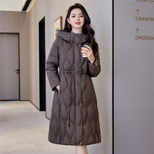 抽绳收腰羽绒服女韩版宽松休闲冬季外套显瘦简约菱格连帽棉服图片