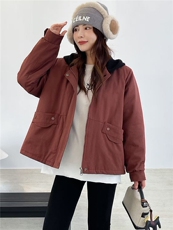 冬季加绒派克服棉衣女2025新款小个子针织连帽休闲工装棉衣外套，女装棉衣/棉服，江忆布依