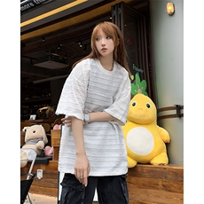条纹短袖t恤男女夏季2024新款冰丝痞帅潮牌7七分袖潮流衣服，男装T恤，星座410-7