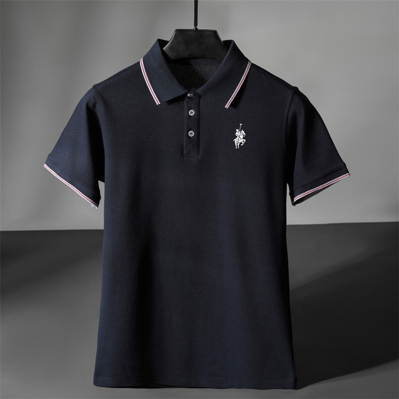 男士夏季新款休闲简约百搭舒适翻领T恤，男装T恤，德尔信羊绒