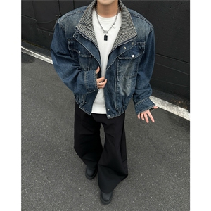 复古水洗做旧工设计感假两件重磅高级感牛仔外套男女夹克JK8648图片