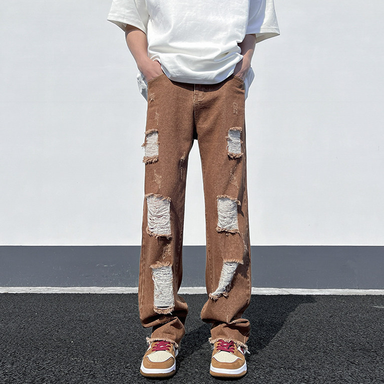 美式ins春夏高街破洞牛仔裤N350p55，男装牛仔裤，星座712