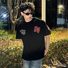 万针全刺绣工艺抖音得物高品质260克重磅纯棉双纱美式高街短袖T恤，男装T恤，电商A486-1