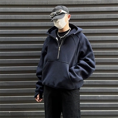 抖音得物二开美式重磅宽松结构拉链设计防风高领连帽卫衣外套W76，男装卫衣，电商A486-1