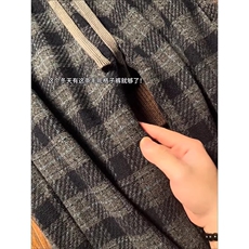 春季藏青色毛呢格子直筒裤男美式复古宽松垂感休闲卫裤LCk199-P48，男装休闲裤，星座1008