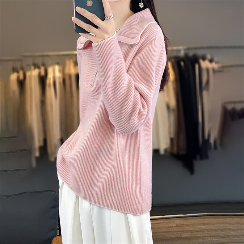 秋冬新款羊毛衫女翻领套头宽松型半高百搭毛衣针织显瘦图片