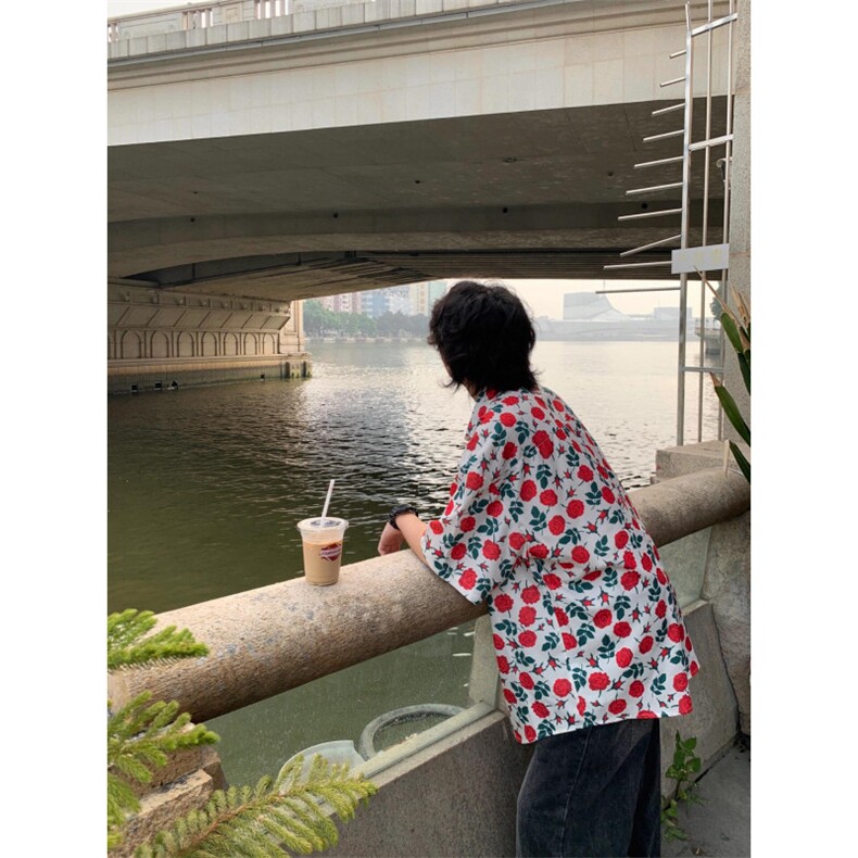 古着vintage巴洛克衬衫男款短袖古巴领冰丝花衬衣C665-P35,男装衬衫,星座1007（原301D）