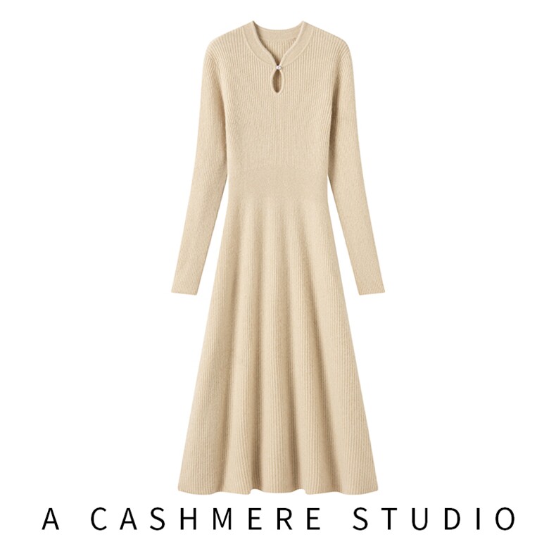 2025年秋季新款百搭收腰长裙春夏秋，女装连衣裙，珍丝贝尔